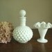 Fenton hobnail milk glass vase & Fenton perfume bottle for Wrisley, vanity accessory