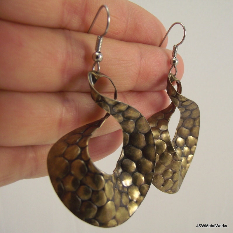 Large Infinity Earrings, Textured Brass Earrings