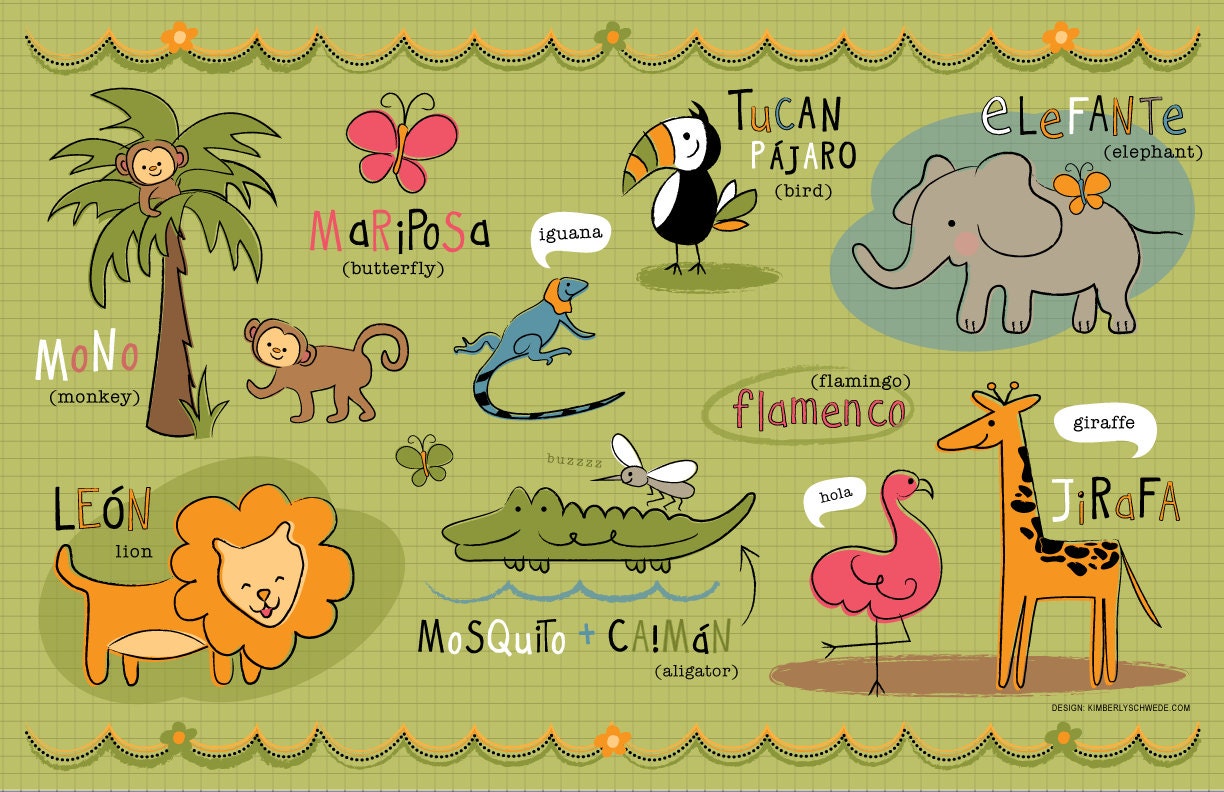Kids Jungle Friends in Spanish Placemat