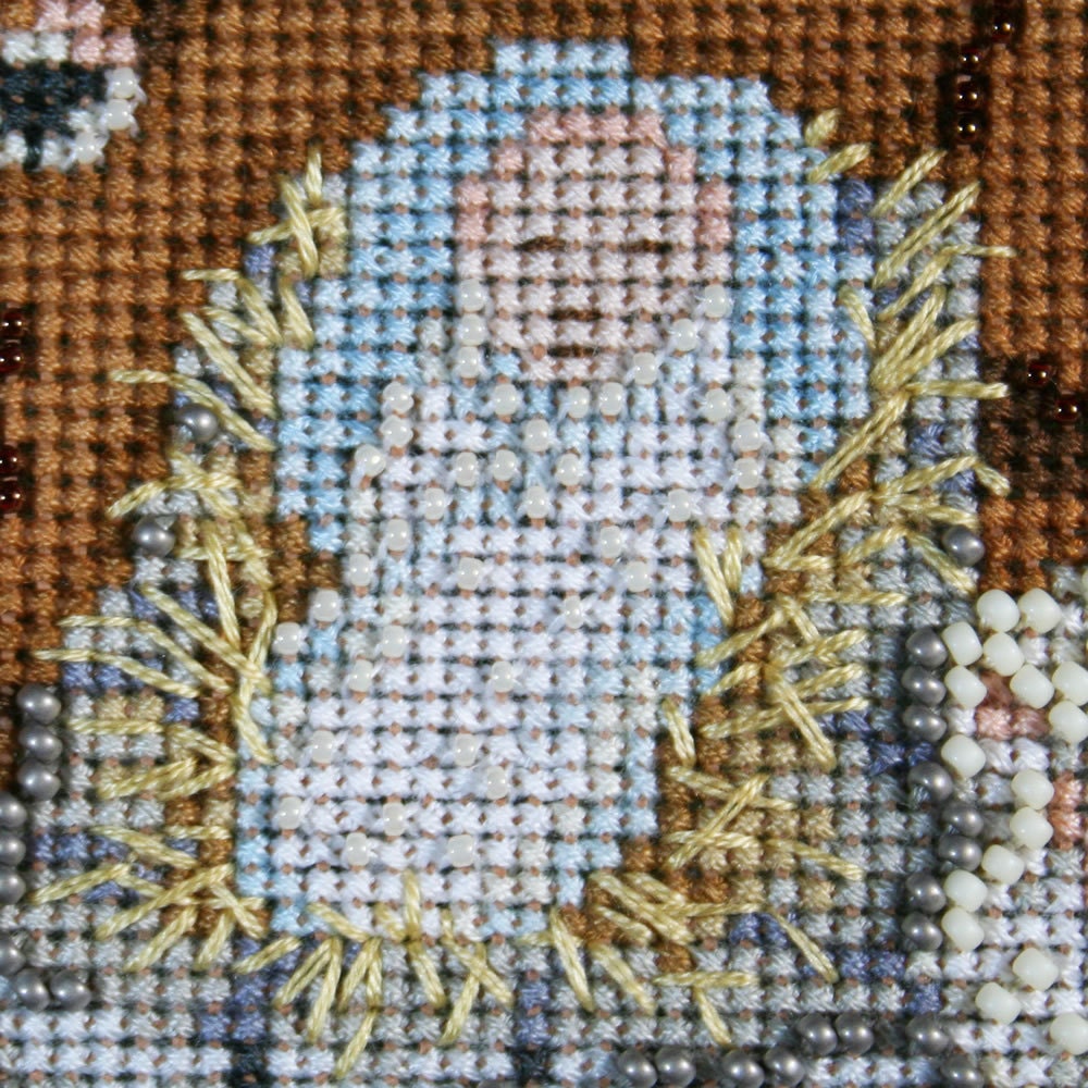 Baby Jesus Cross Stitched and Beaded Christmas Ornament - Free Shipping