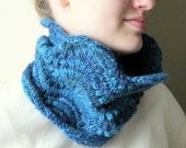 Knit cowl neck warmer - tube scarf, scarflette, blue, hand knitted, wool