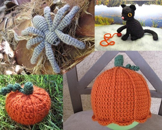 PATTERN - HALLOWEEN SPECIAL: Cat Amigurumi, Spider Amigurumi Pattern, Pumpkin Hat Pattern, and Pumpkin Amigurumi Pattern