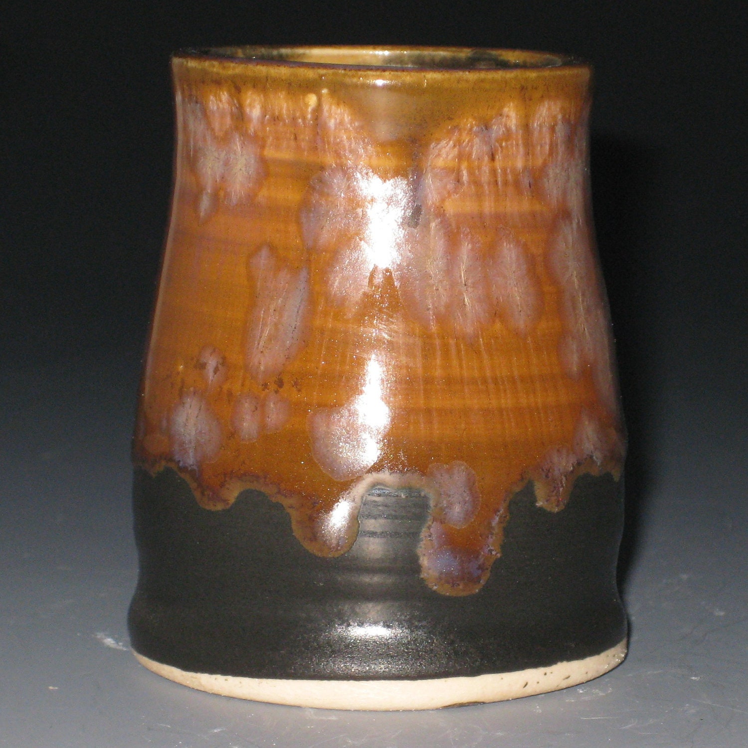 Brown Crystalline and Black Glazed Porcelain Shot Glass Small Tumbler Mouthwash
