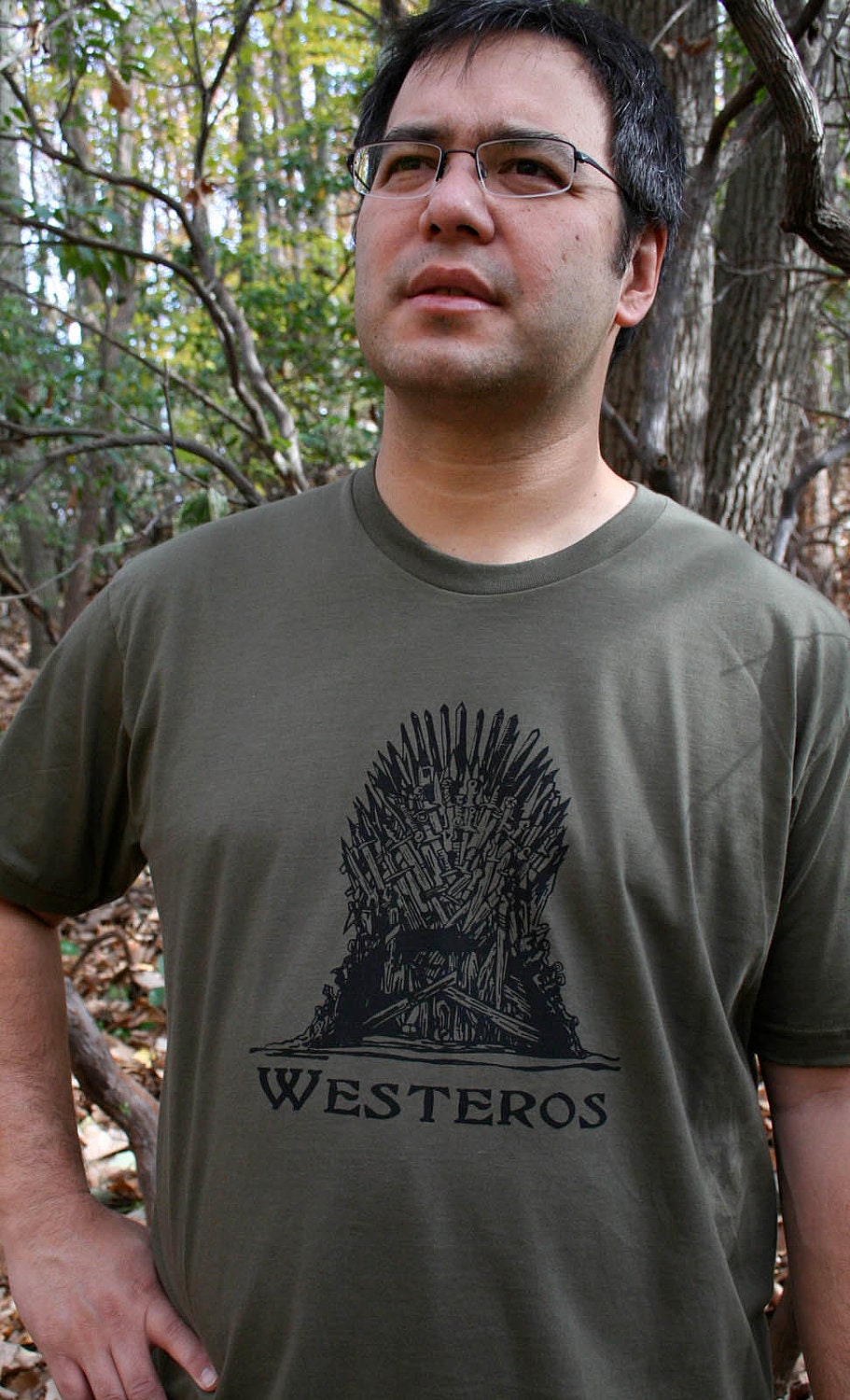 Game of Thrones Westeros with The Iron Throne American Apparel Army Green Tee Shirt for Men
