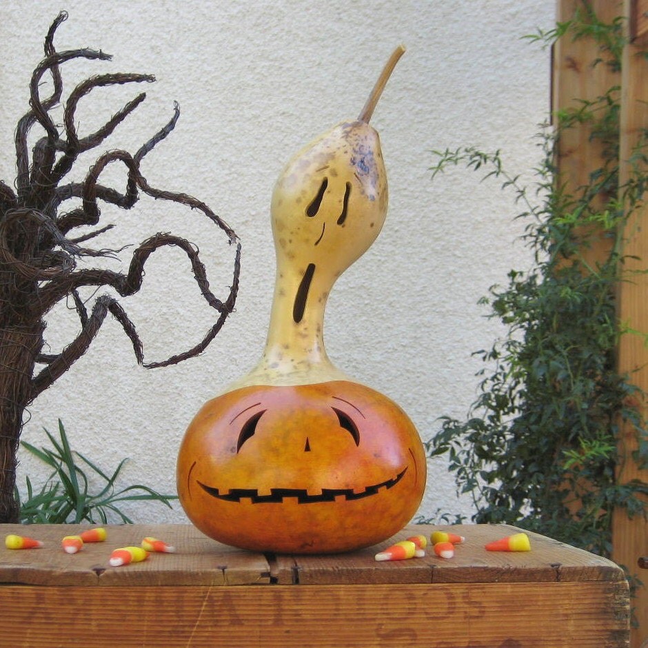 Halloween Gourd Ghost Top Jack O Lantern Spooky Fall Harvest Candy Bowl