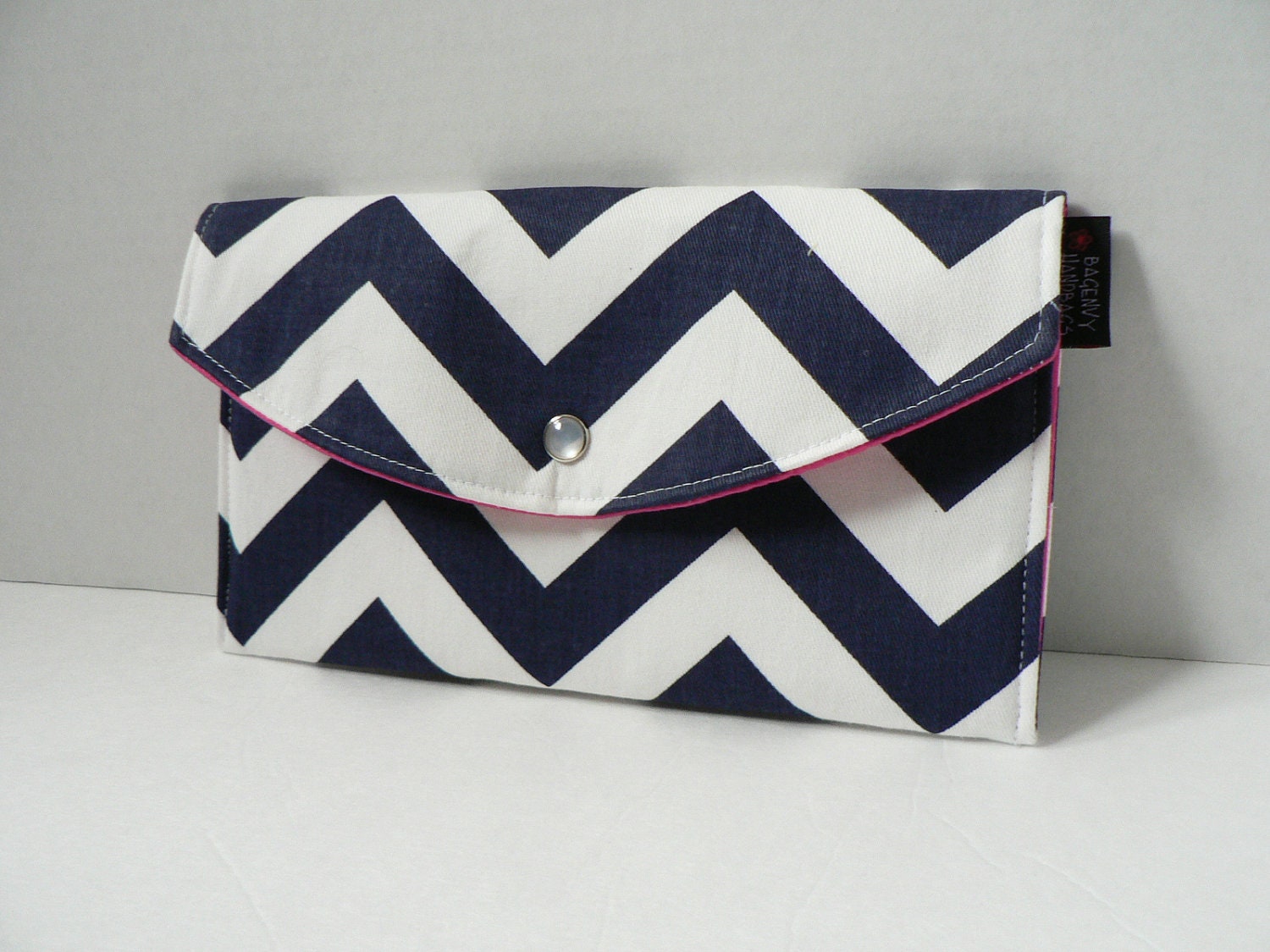 Navy Chevron - With Fuchsia Lining - Full Size Clutch