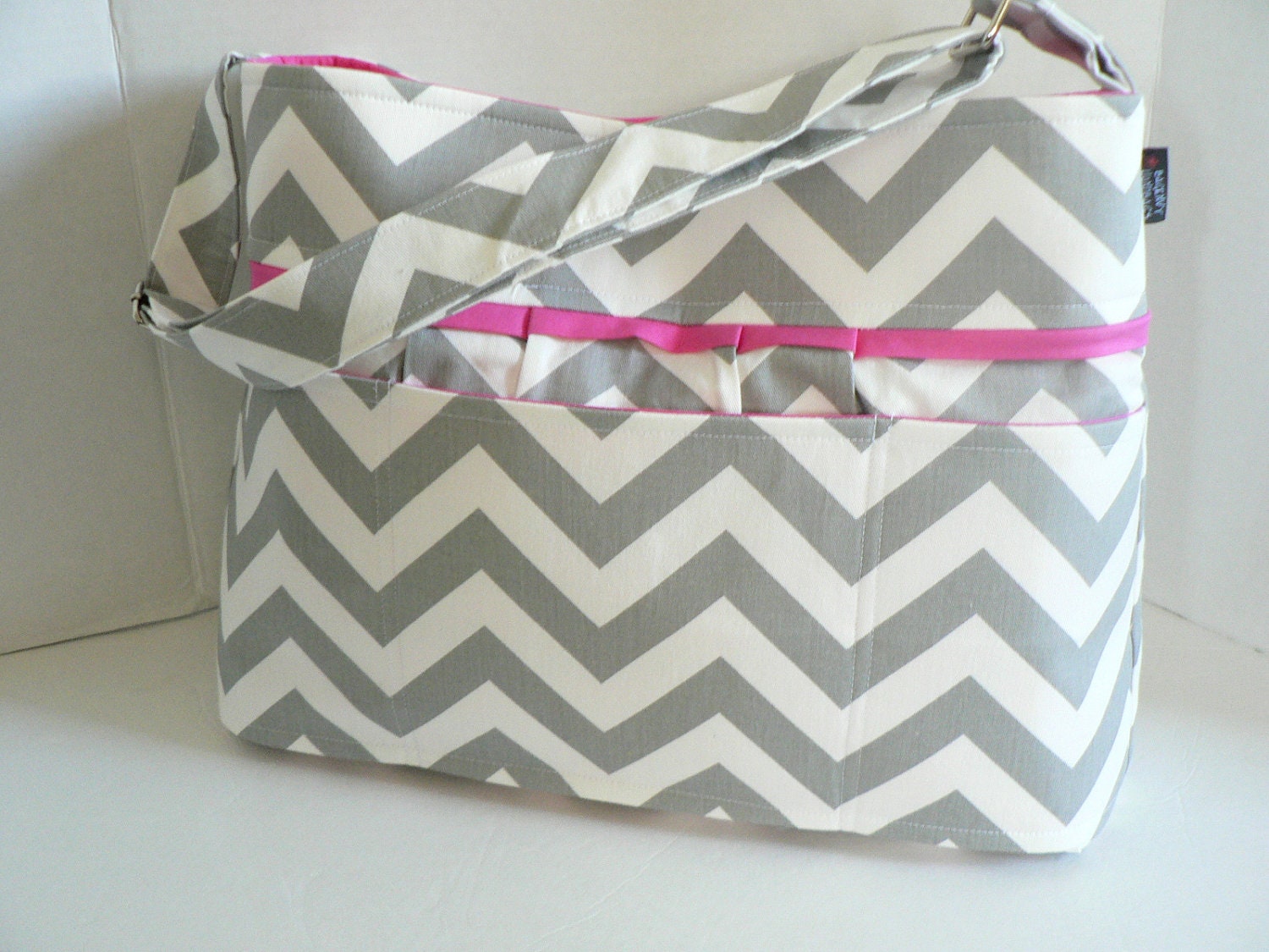 Monterey Diaper Bag - Grey Chevron and Hot Pink  Or Custom Design Your Own - Medium 9 Pockets