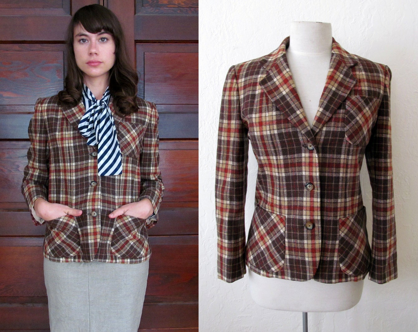 SALE Vintage PLAID HUNTERS Blazer Wool Fall Colors S M