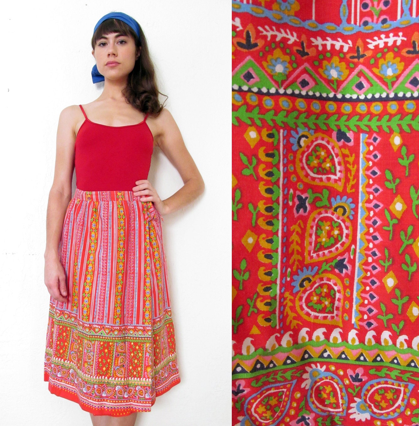 Vintage Bohemian FOLK WRAP Skirt S/M