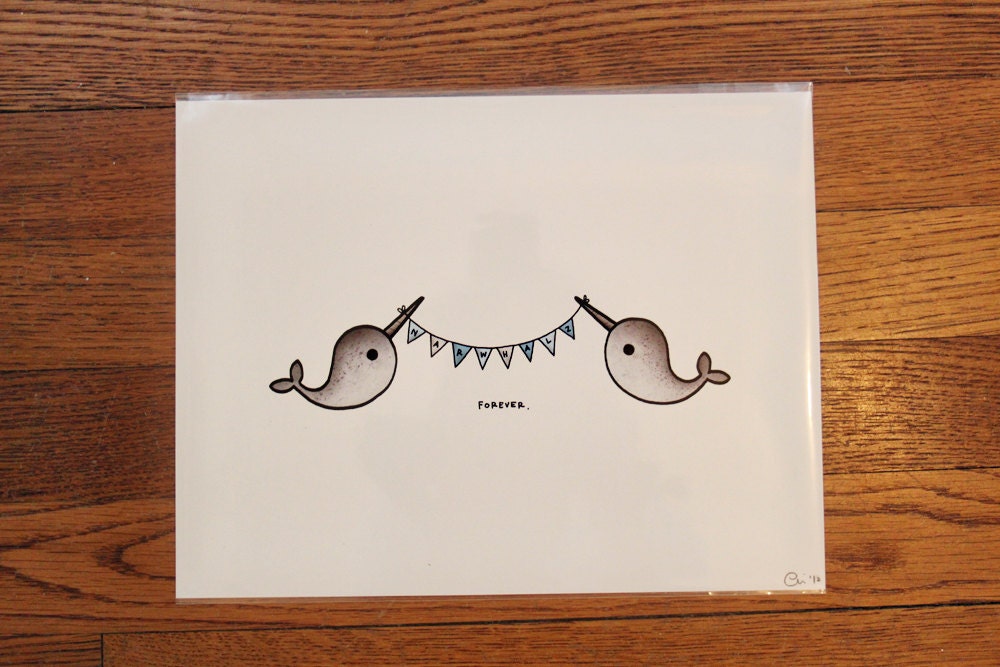 NARWHALS - 8x10 illustration art print