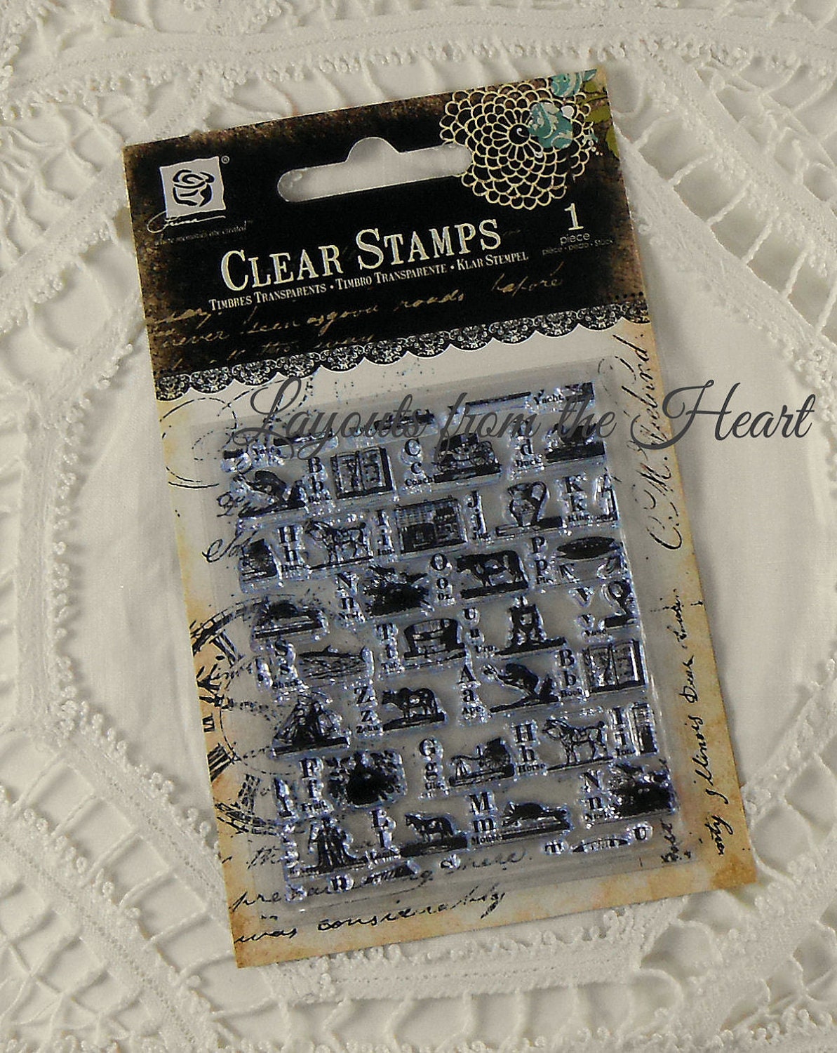 Prima Londonerry Clear Stamp - Item 550974 - Background Alphabet, Picture Dictionary Stamp Scrapbooking Picture Dictionary