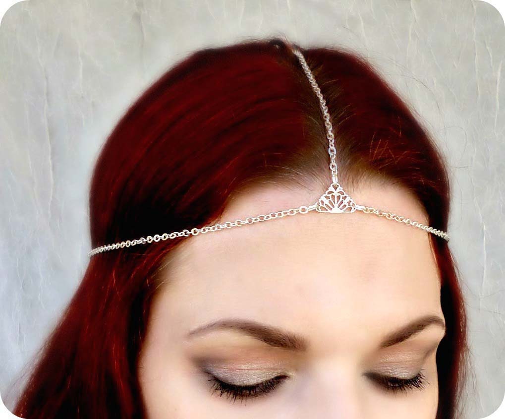 Gypsy Hair Simple Chain Art Deco Headpiece Filigree Medieval Boho