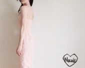 1970 pale peach gown . maid of honor chiffon column dress .extra small xs .sale