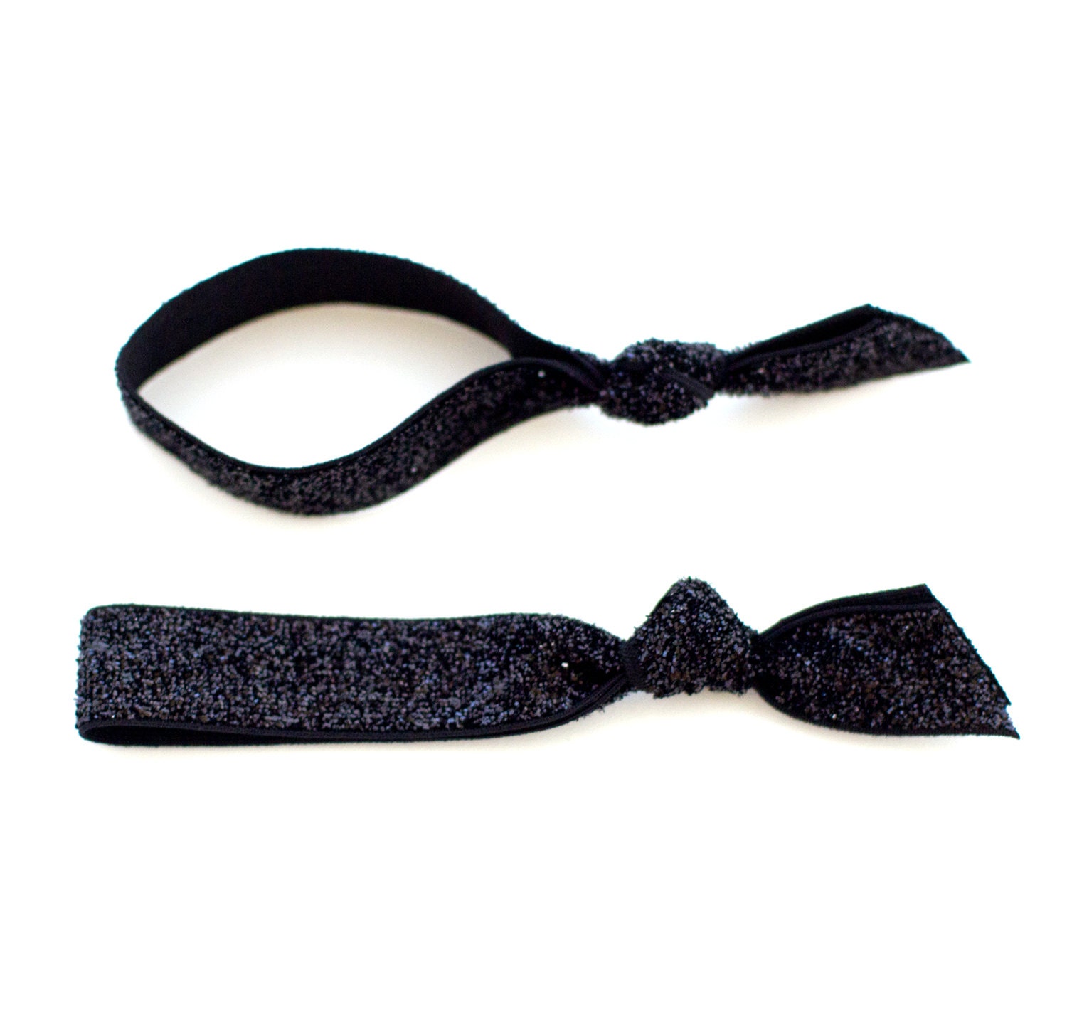The Black Glitter Hair Tie Package - 2 Elastic Black Dark Glitter Hair Ties that Double as Bracelets by Mane Message on Etsy