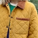 Mustard Quilted Snap Coat with Contrast Corduroy Collar - M/L