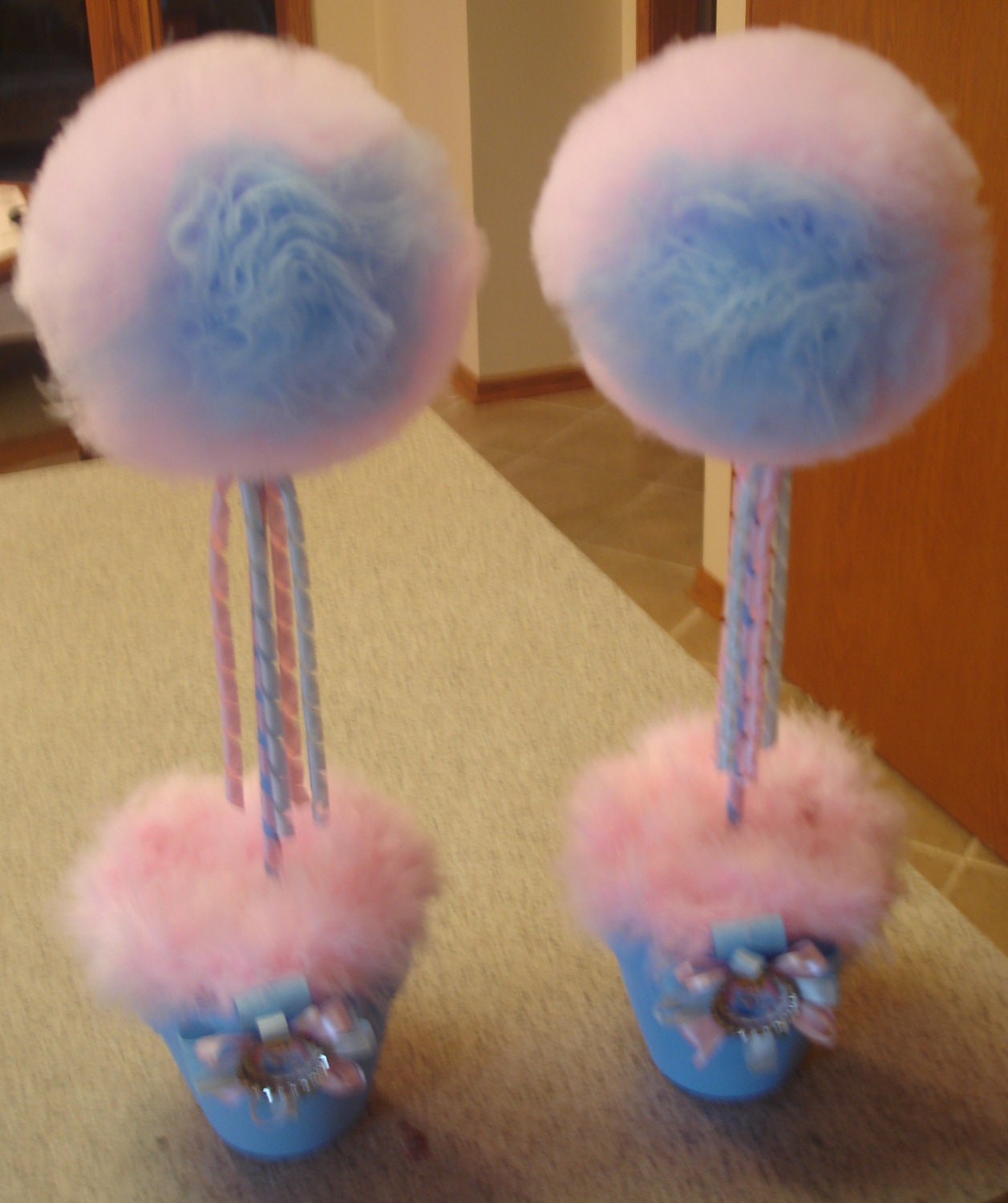 Pink  and Blue Cinderella Poof Wand Topiairies