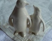 Soft White Ceramic Penguins in Love - CakeTopper