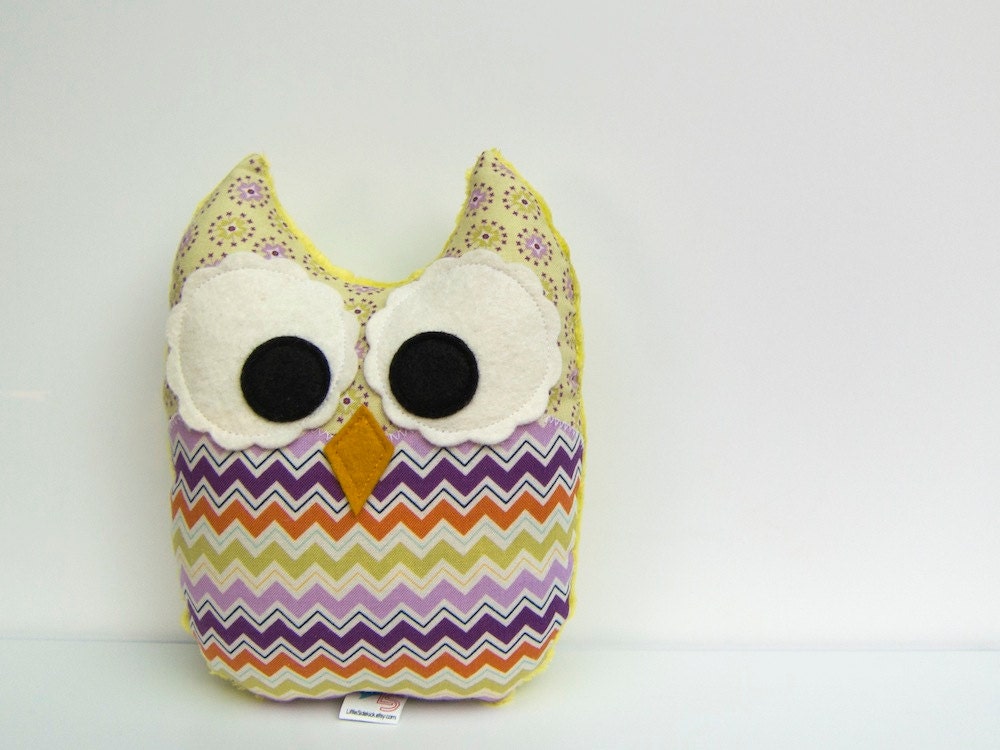 Chevron Stuffed Owl Toy Plush Mini Pillow Softie Purple Green Orange Lilac Minky