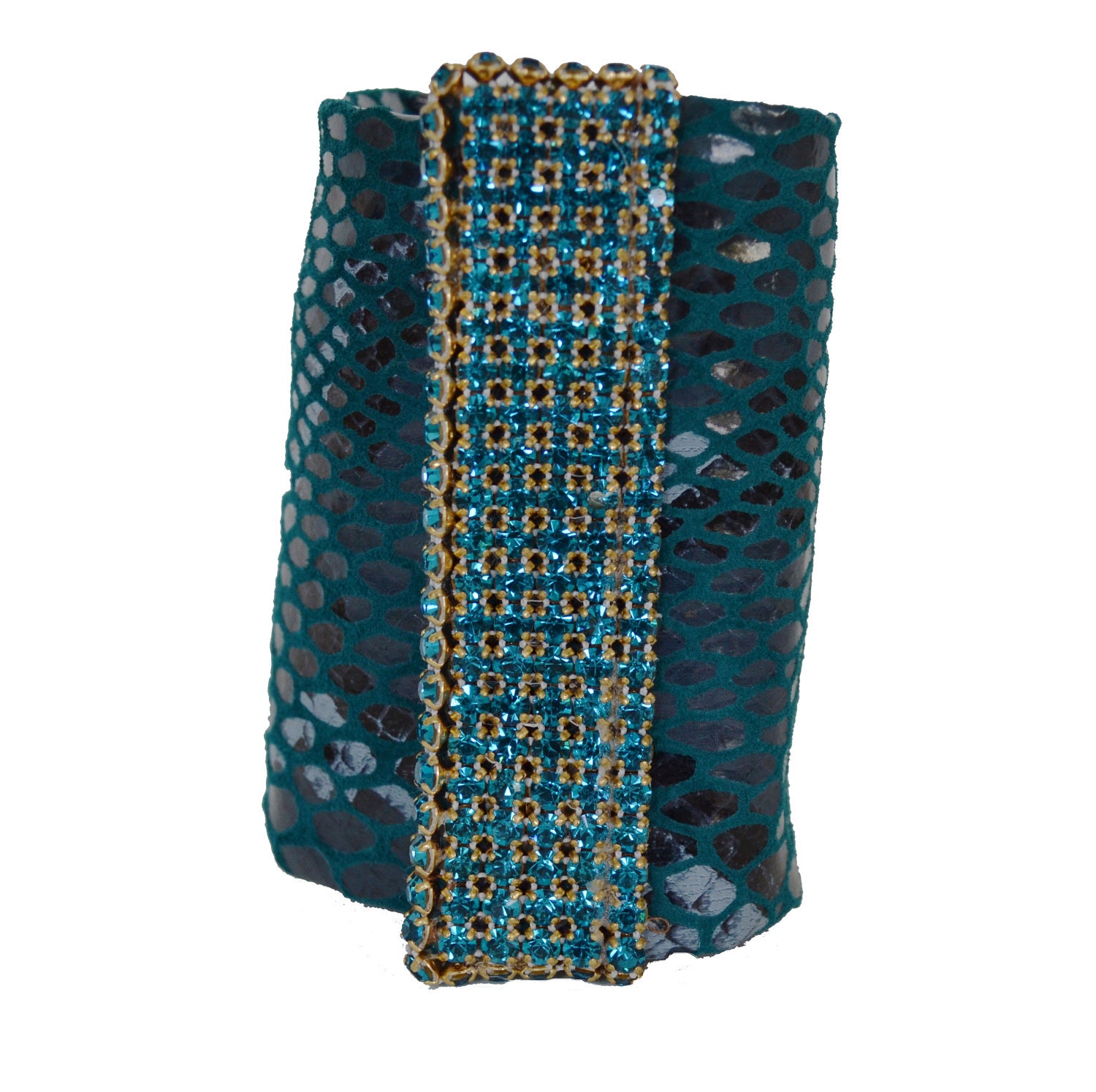 Teal Cuff  Wrist Wallet- snakeskin leather