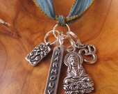 Harmony Silk Wrap Bracelet with Buddha, Lotus Flower, Om and Harmony Charm - Yoga, Yoga jewelry, Buddhism, Spiritual, Namaste