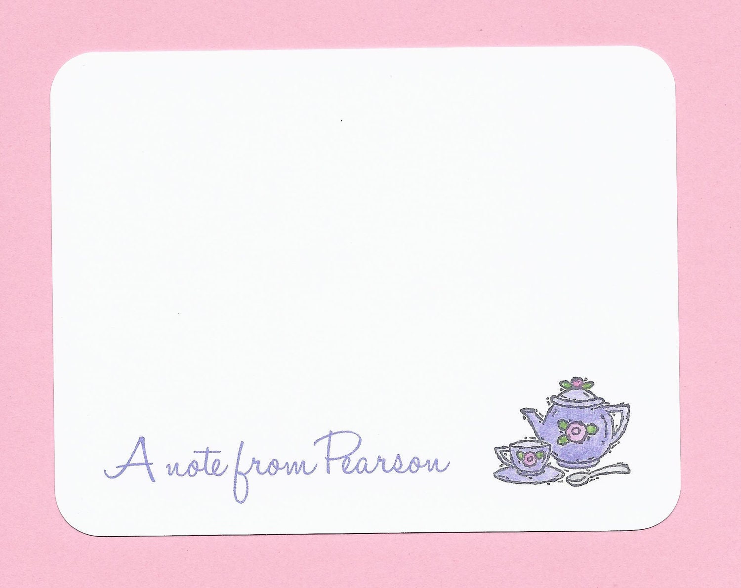 Set of 10 Handmade Custom Post Card Notes - Tea Party, Tea Pot & Tea Cup - Great Gift for Girls of All Ages