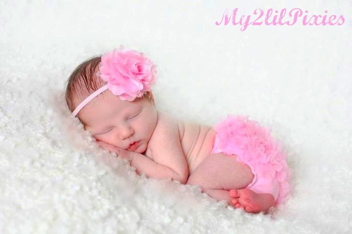 SALE- Chiffon Ruffle Bum Baby Bloomer and Headband Set In Pink- Choose your Size - Photo Prop- MY2LILPIXIES