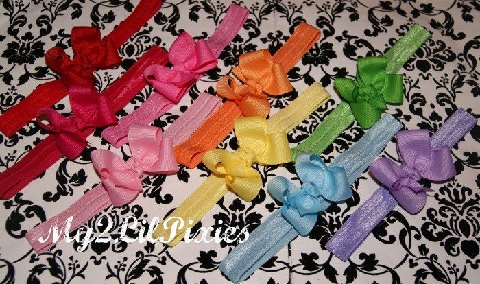 Hop Into Spring SALE-You Choose 4 Interchangeable Soft Streych Headbands with Dainty  Bow- Baby- infant- toddler- Adult-Pictures