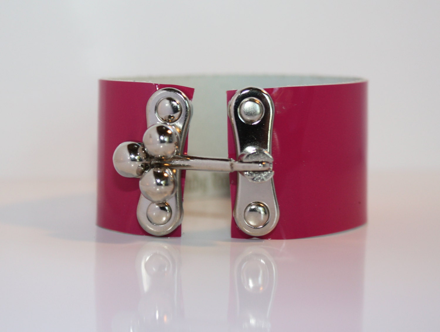 Three Ball Clasp on a Patent LLeather Bracelet