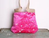 Shoulderbag / handbag / purse // Neon pink tapestry handbag with burlap soft chenille