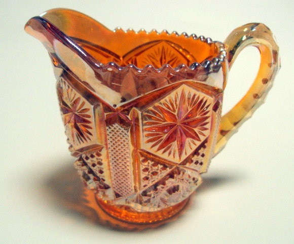 Vintage EAPG Imperial Glass Marigold Carnival Star and File pattern Large Creamer 1904   SOLD  RESERVE for Della