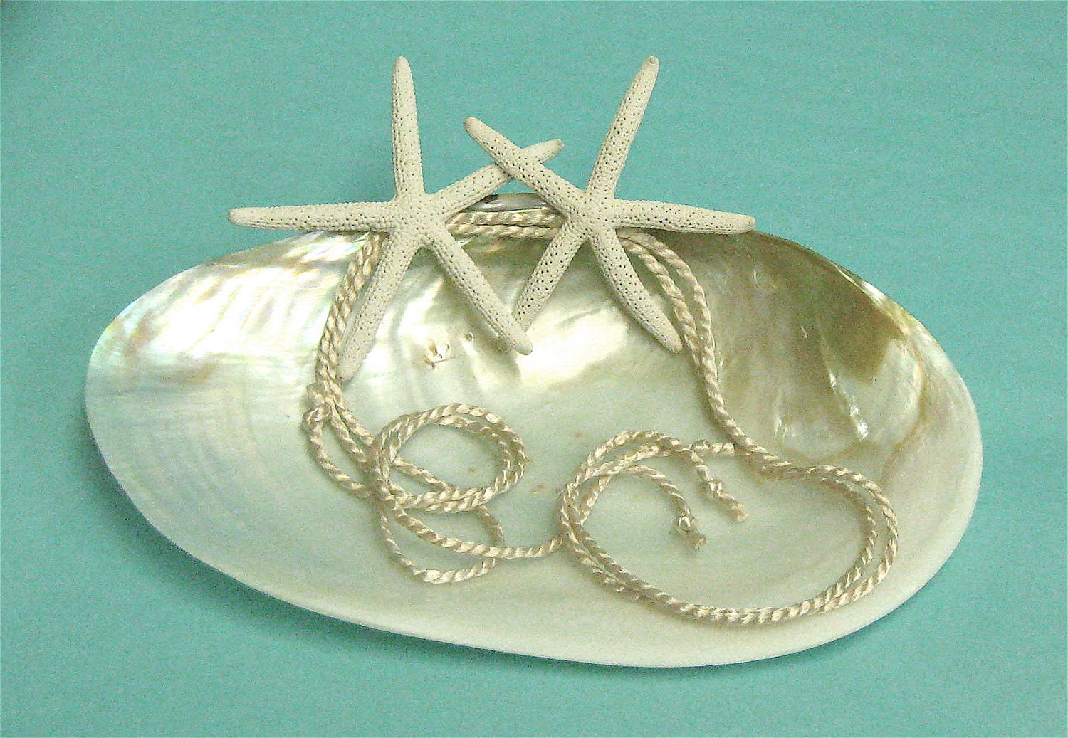 Wedding Ring Bearer Shell with Double Starfish