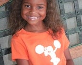 Little Cheerleader Nostalgic Graphic Tee in Short Sleeves - Orange with White