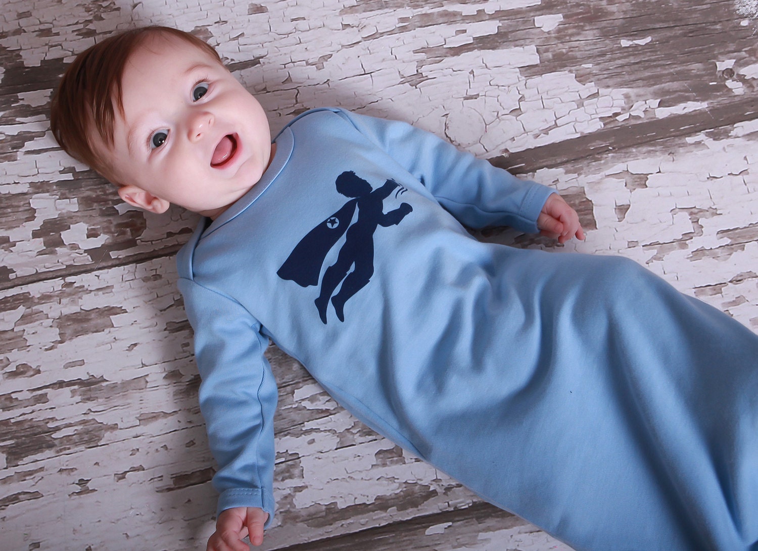 Super Hero Long Sleeved Layette Sleeper Gown / Baby Sleep Sack by Nostalgic Graphic Tees Free Shipping