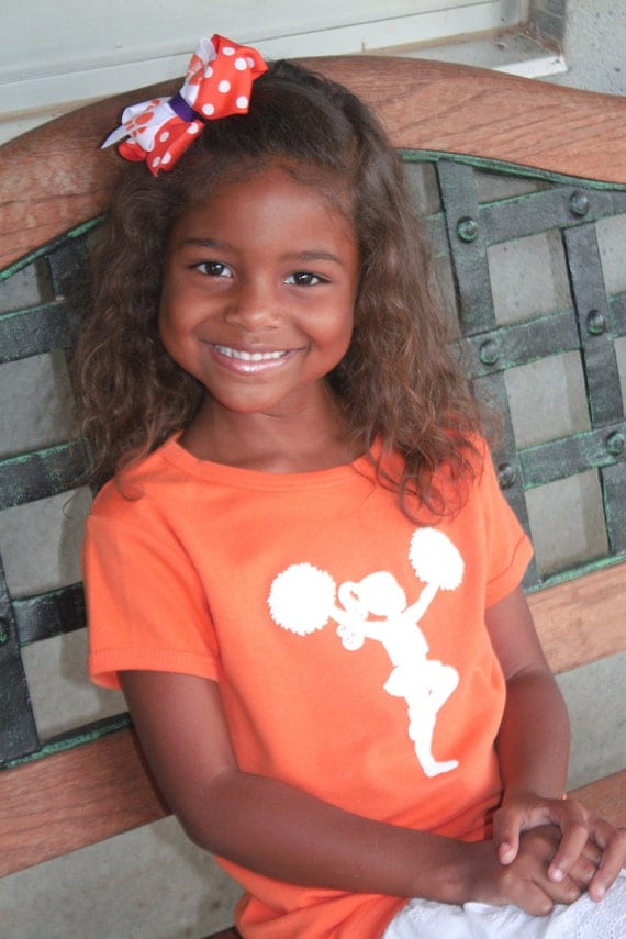 Little Cheerleader Nostalgic Graphic Tee in Short Sleeves - Orange with White