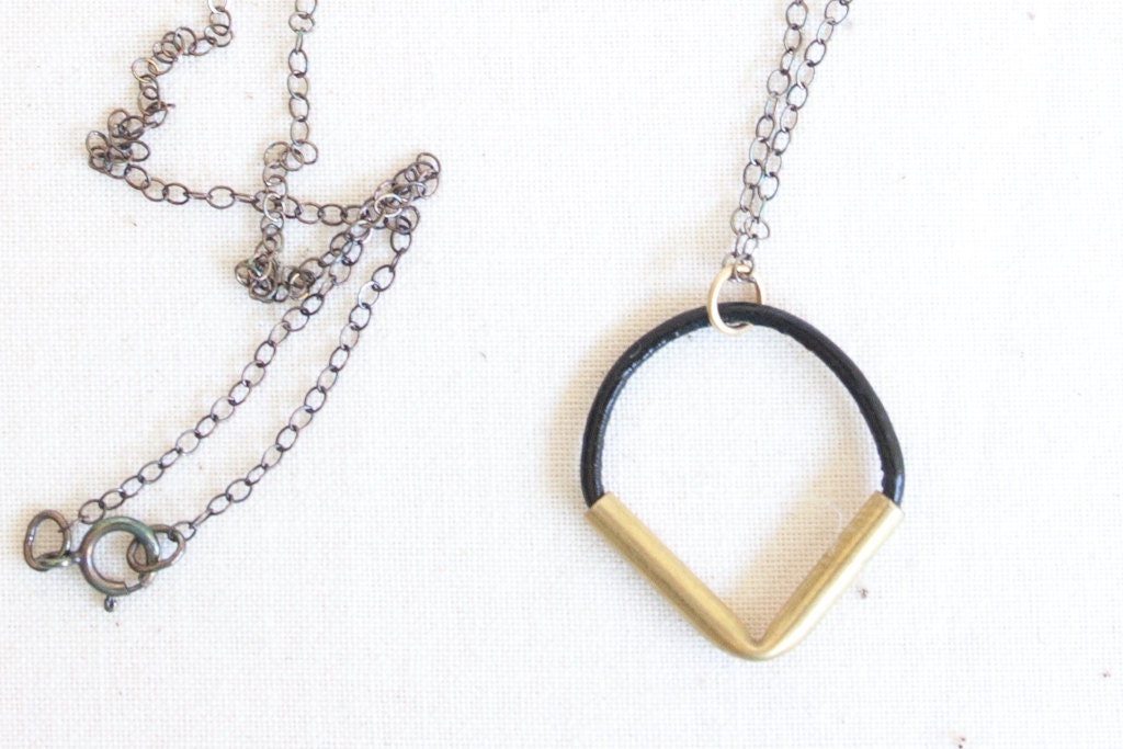 Point down pendant black - brass geometric
