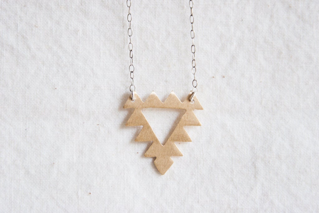 Brass Triangle necklace with Sterling SIlver chain - hand cut