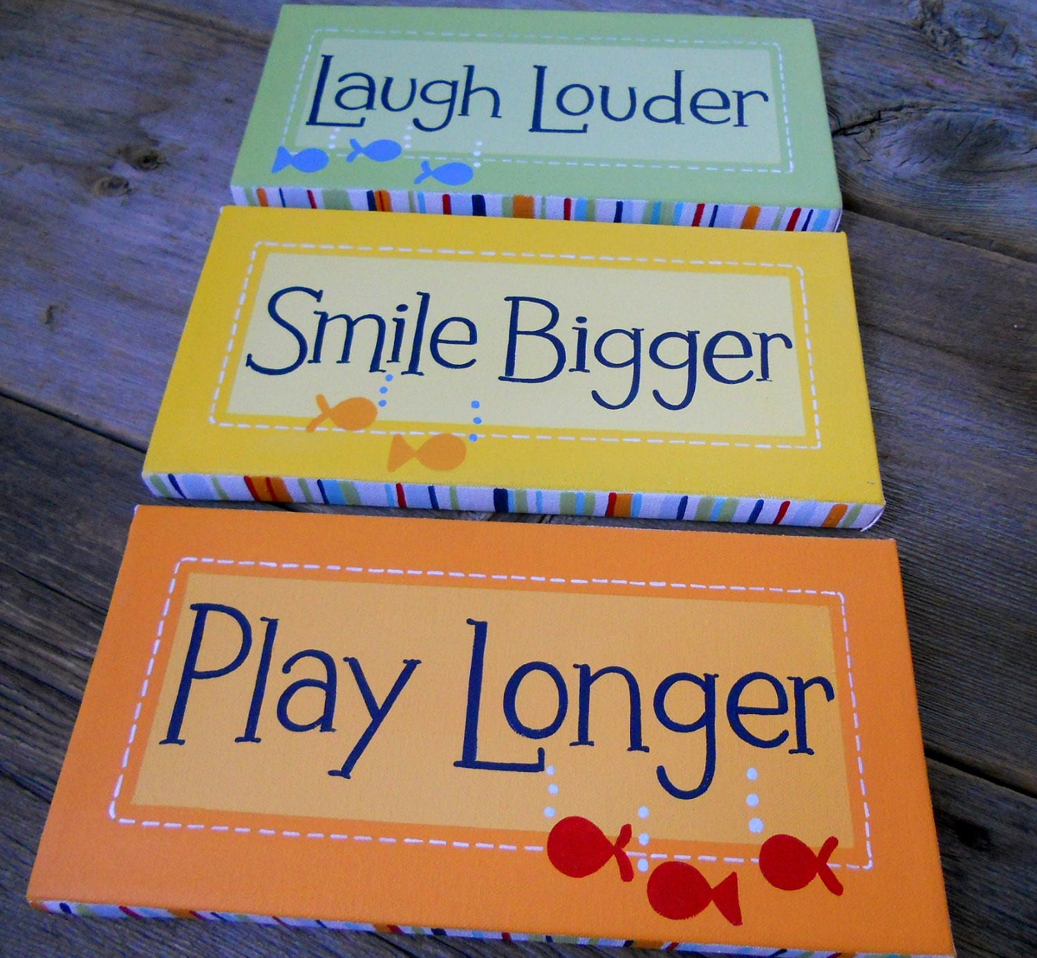 smile bigger trio, 6x12 stretched canvas playroom/nursery wall art