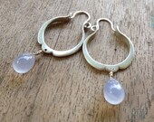 sterling silver forged petal hoops with chalcedony drops