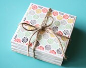 Colorful Flower Tile Coaster Set