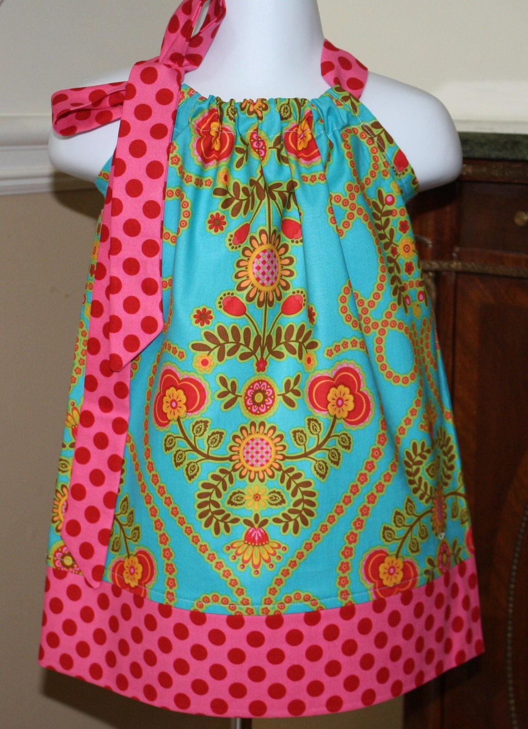 Pillowcase dress READY TO SHIP size 12 mos Ooh la la turquoise blue red hot pink  Michael Miller
