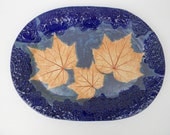 Handmade Blue Leaves Serving Platter