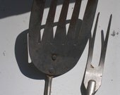 Vintage Turner and Meat Fork Wood Handle Red and White