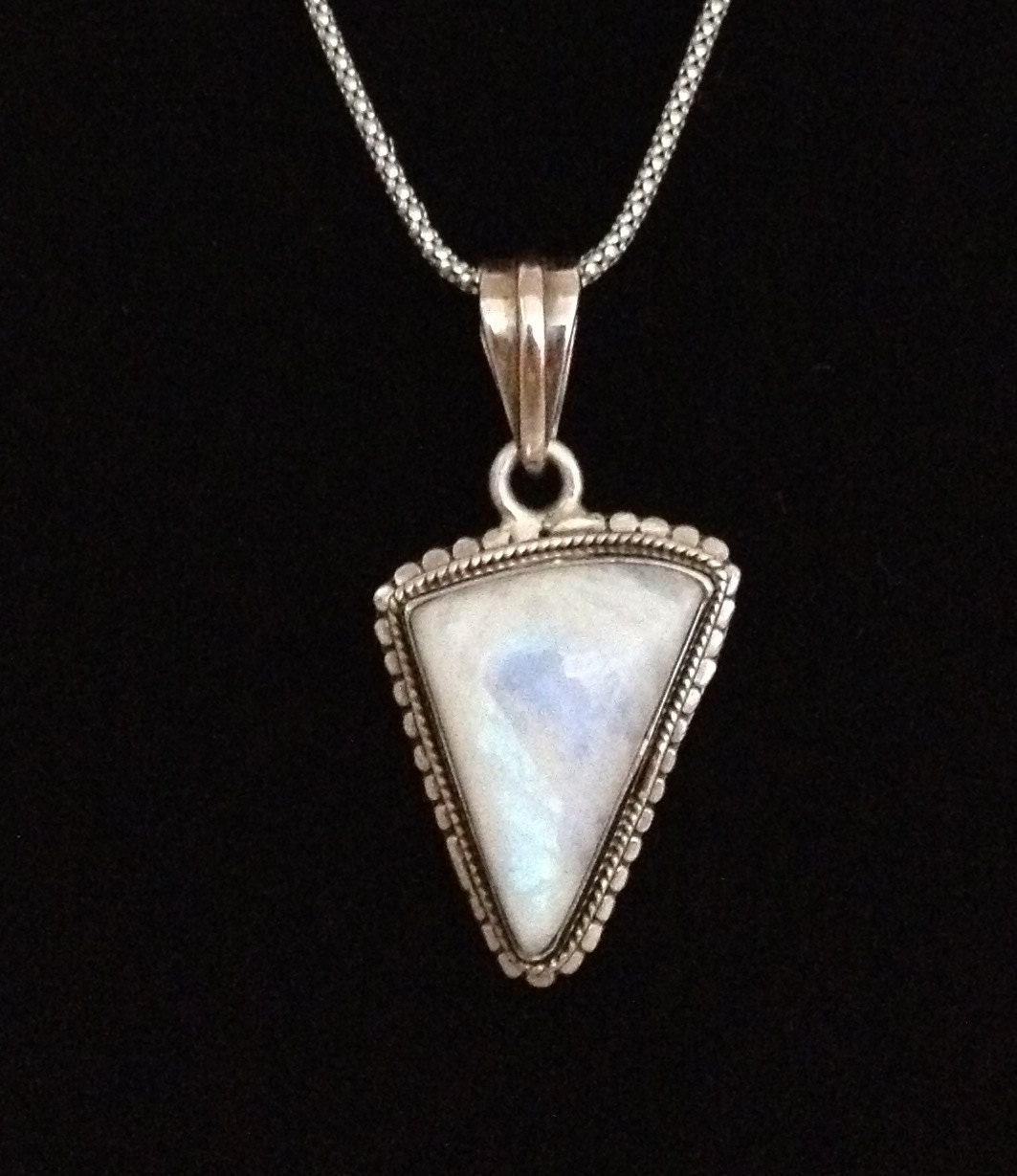 SUPER SALE. Glowing White Rainbow Moonstone Sterling Silver 925 Pendant