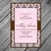 Elegant Damask Princess Theme Pink & Brown Baby Shower Girl Invitation with Envelope - 4 3/4" x 6 1/2" - Showers - Print