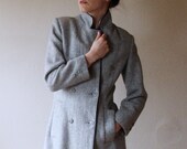 Gray Wool Coat Double Breasted Vintage Small - ParkroseVintage
