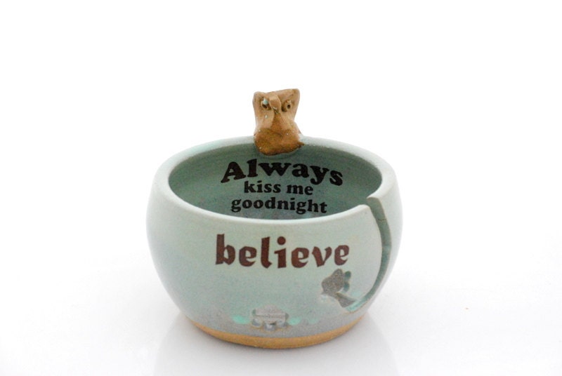 Owl yarn bowl gray jade  believe