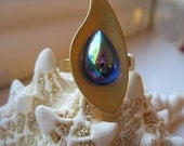 SALE - Handmade Ring - Vintage Sapphire Blue Glass Teardrop
