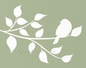 Spring Bird Art Print, Summer Tree Branch, Green Nature Wall Decor, 8 x 10 Custom Print, Bird Silhouette (19)