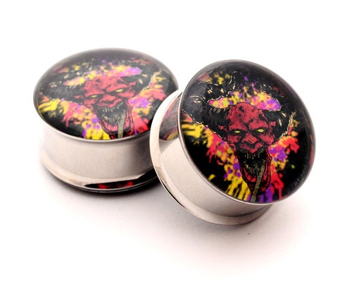 Devil Picture Plugs gauges - 00g, 7/16,1/2, 9/16, 5/8, 3/4, 7/8, 1 inch