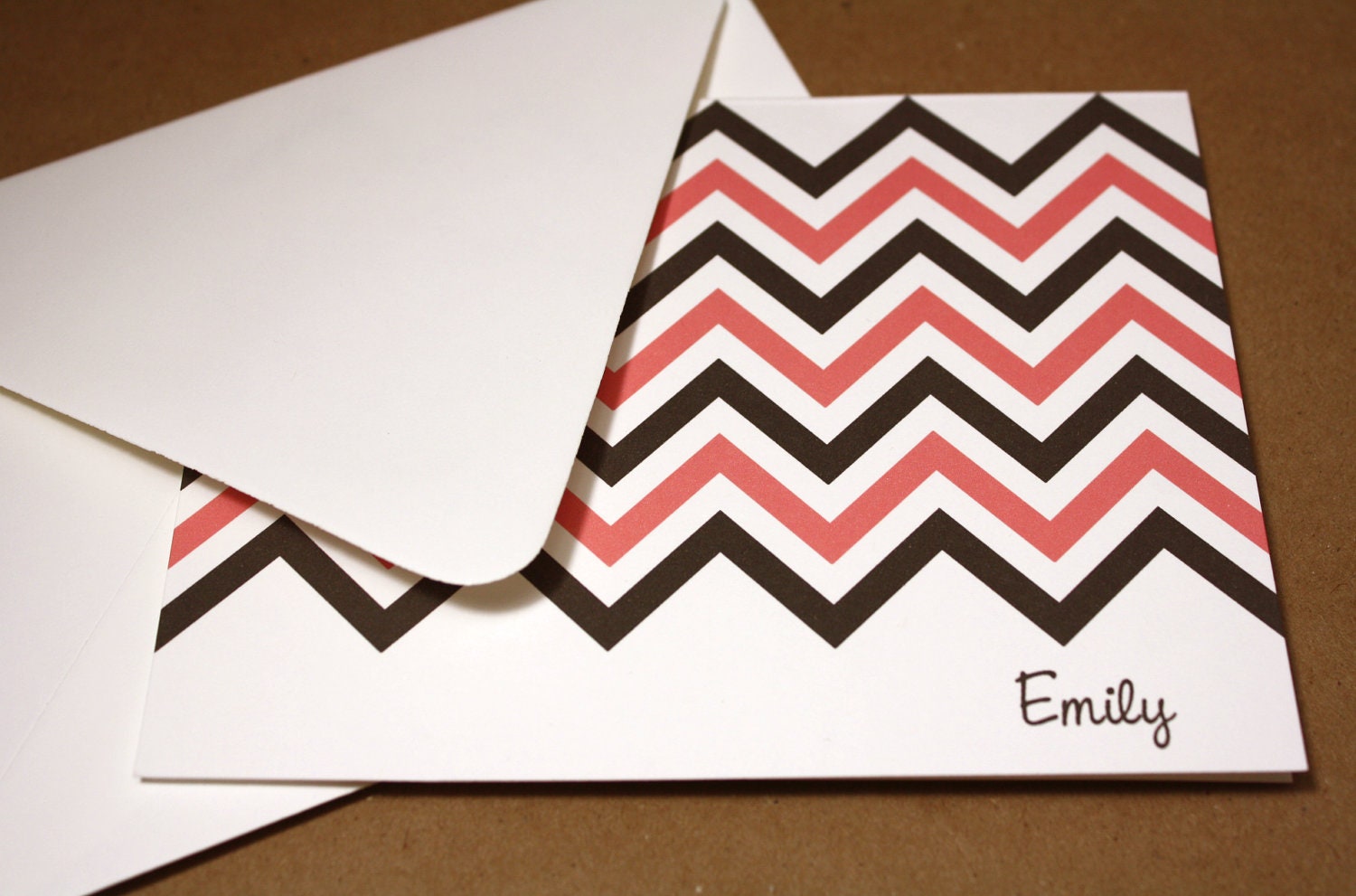 Chevron Stripes Stationery - personalized folded notecards and envelopes, set of 8